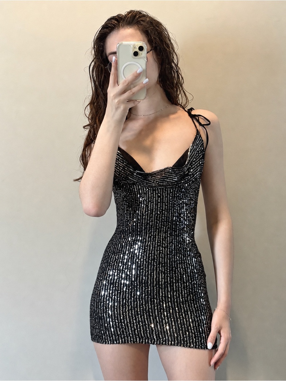 Lucy In The Sky Black Sequin Mini Dress Size M Fits S Halter Party Club